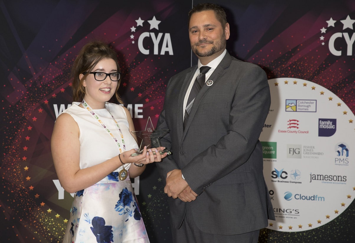 Liam Furr from PMS Managing Estates with Anna, winner of the Colchester Youth award sponsored by PMS